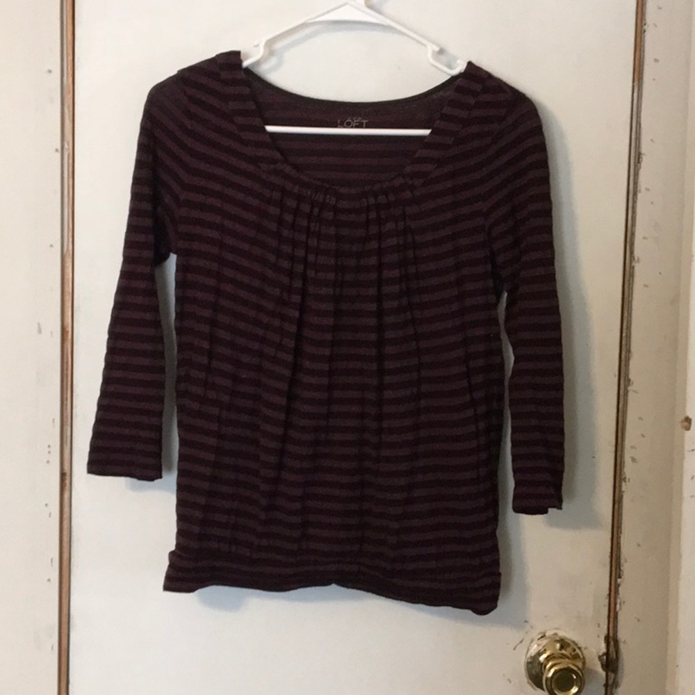 LOFT Pleated Scoopneck Striped Top